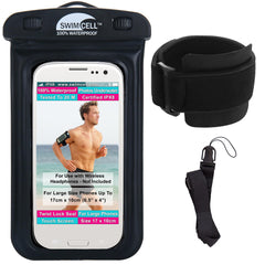 Waterproof Phone Holder Armband Case - for Swimming Running Walking NO Headphone Jack. Fits Large Size Phones up to 6.7inch/17cm- iPhone Samsung Galaxy S. Android. Hi-Vis Armband and Neck Lanyard.