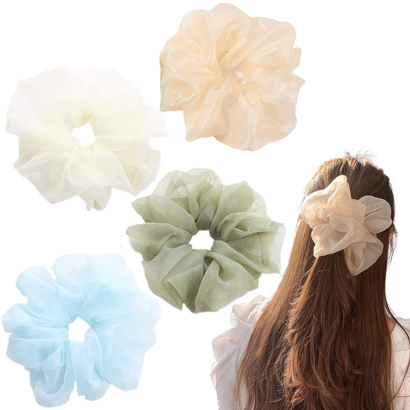 Oversized Scrunchies Jumbo Organza Scrunchies Large Chiffon Scrunchies No Damage Giant Scrunchies for Sleeping Big Hair Scrunchies for Women(4PCSStyle6)
