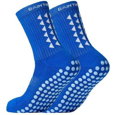 Gain The Edge Soccer Grip Socks Youth - Grip Soccer Socks - Anti-Slip Grip Socks for Soccer Basketball Yoga Running Trekking With Anti-Blister Pads Large Blue