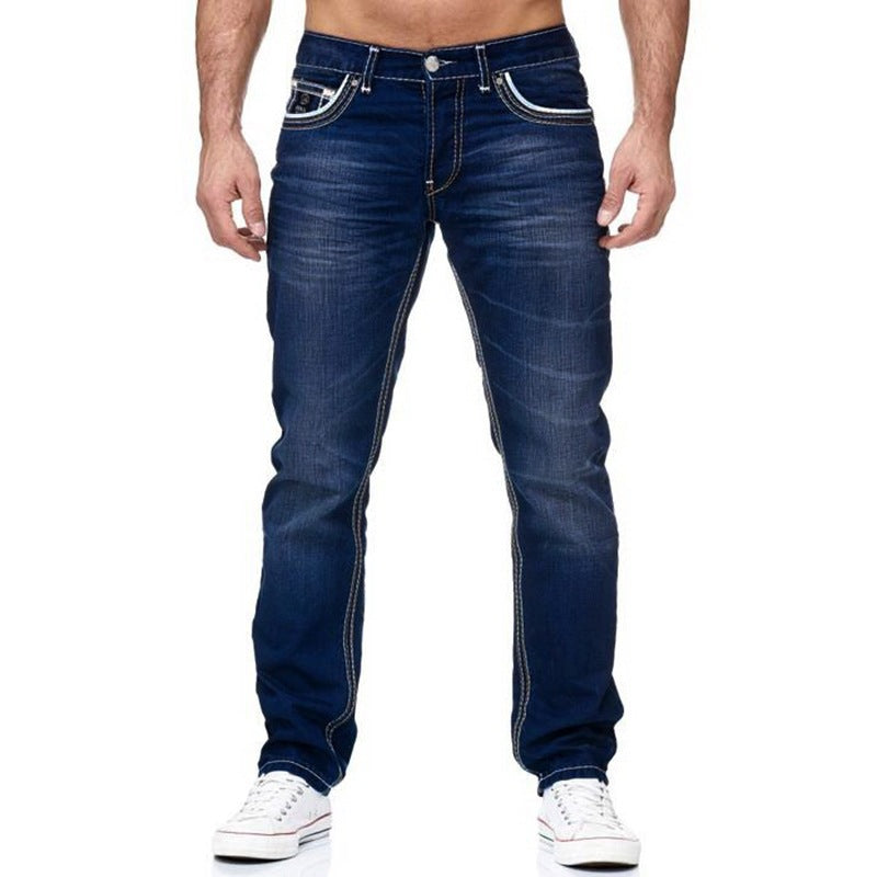 Men's White Distressed Mid-Rise Straight-Leg Jeans