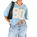 Hesaco Womens Graphic Tees - Oversized Jersey Summer Top Jersey Top Coquette Clothes Y2k Streetwear Short Sleeve Shirts (BlueMMedium)
