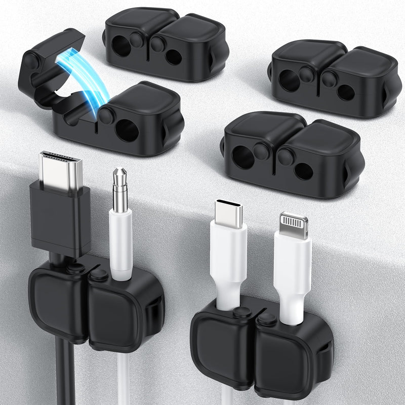 12 Pcs Cable Clips [6pack x 2Holes] Magnetic Cord Organizer Management for Desk [2025 Upgrade Sticker 0% Falling Off] Cable Holder Clips Wire Keeper for Home Office Desk Car Wall Nightstand-Black