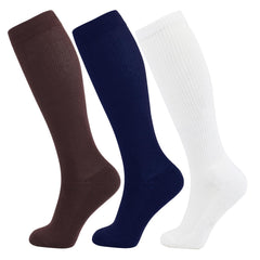 +MD 3 Pairs Light Compression Socks for Women & MenViscose for Bamboo 8-15mmHg Soft Support Scoks for Pregnant Nurses Travel 13-15 Brown/ Navy/ White