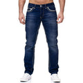Men's White Distressed Mid-Rise Straight-Leg Jeans