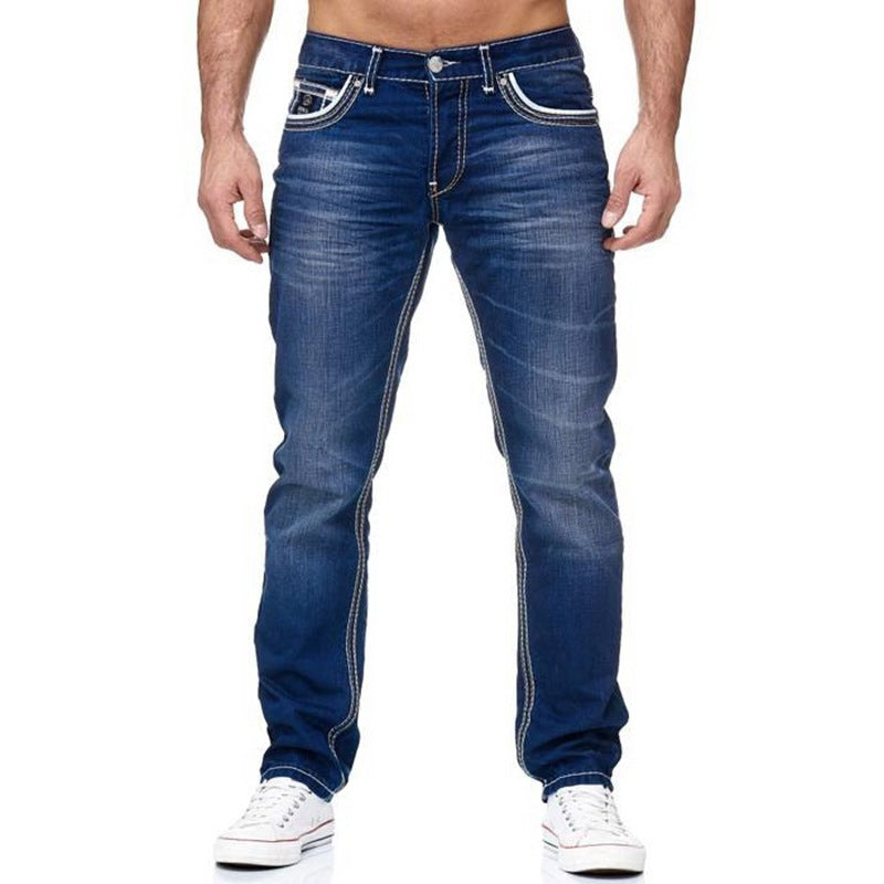 Men's White Distressed Mid-Rise Straight-Leg Jeans