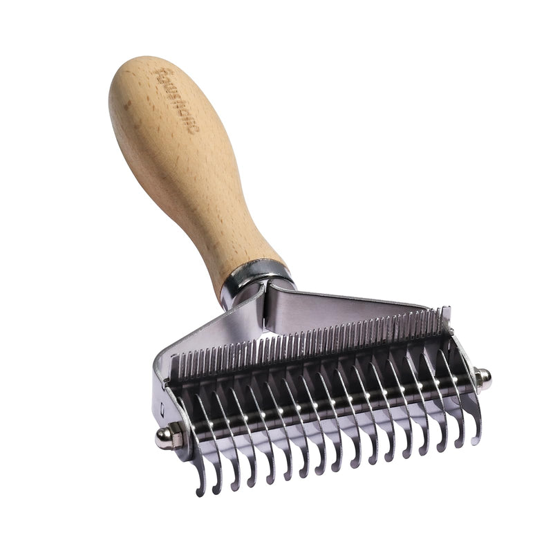 PAWSHOLIC 3-in-1 Professional Pet Shedding Dematting Comb - Deshedding Undercoat Rake for Dogs with Stainless Steel Blades Metal Pet Brush with Wood Handle Matted Hair Detangling Thinning and Shedding